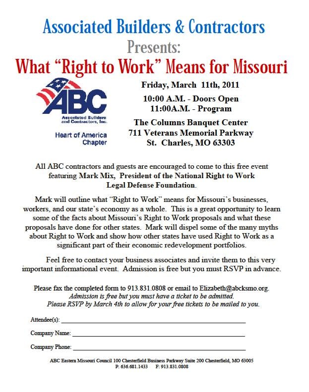  ... Major Missouri “RIGHT TO WORK” Conference in St. Louis on Friday