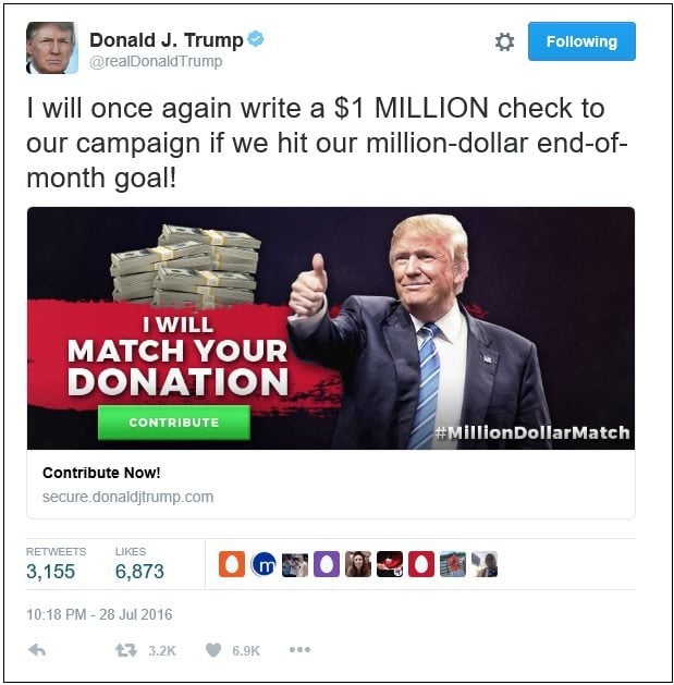 trump tweet donations.