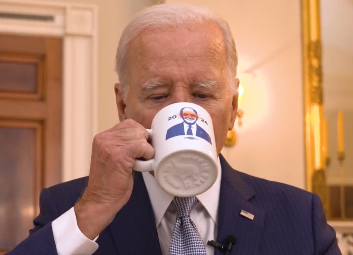 “I Like My Coffee Dark” – Joe Biden Sips Coffee and Takes a Victory Lap For Imprisoning His Main Political Rival Donald Trump (VIDEO)