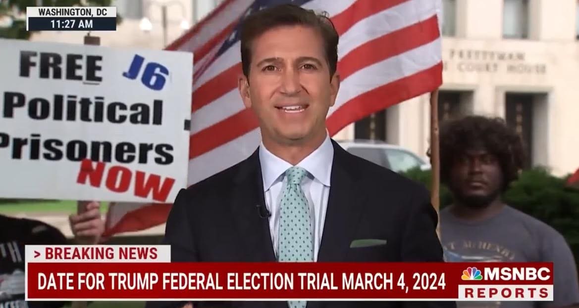 Haha! Patriots Photobomb MSNBC in Middle of Live Broadcast on Trump Federal Election Trial Date (VIDEO)