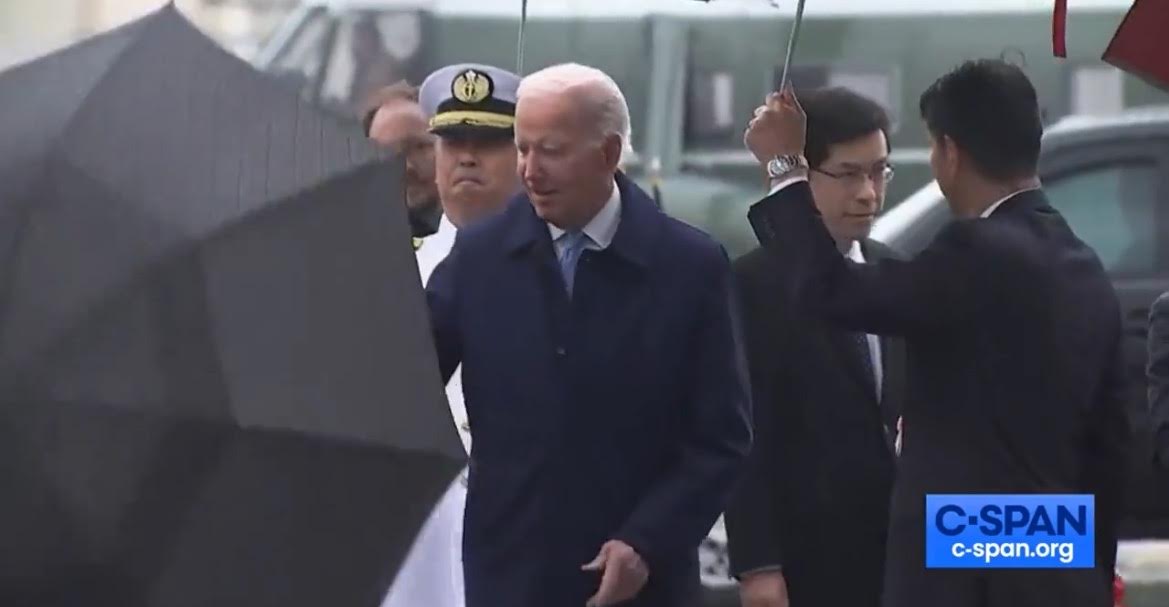 WATCH: Biden Struggles to Open His Umbrella After He Arrives in Japan For G7 Summit