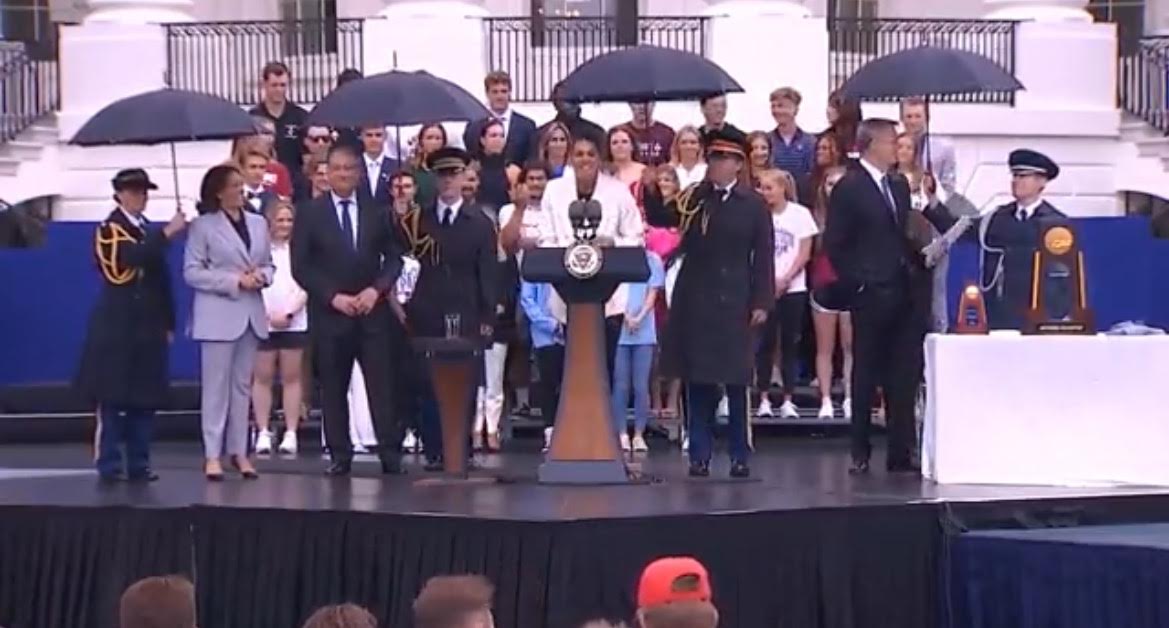 Biden Misses College Athlete Day Appearance Due to Emergency Root Canal – Kamala Takes the Stage as Fill In and it Immediately Starts Raining (VIDEO)