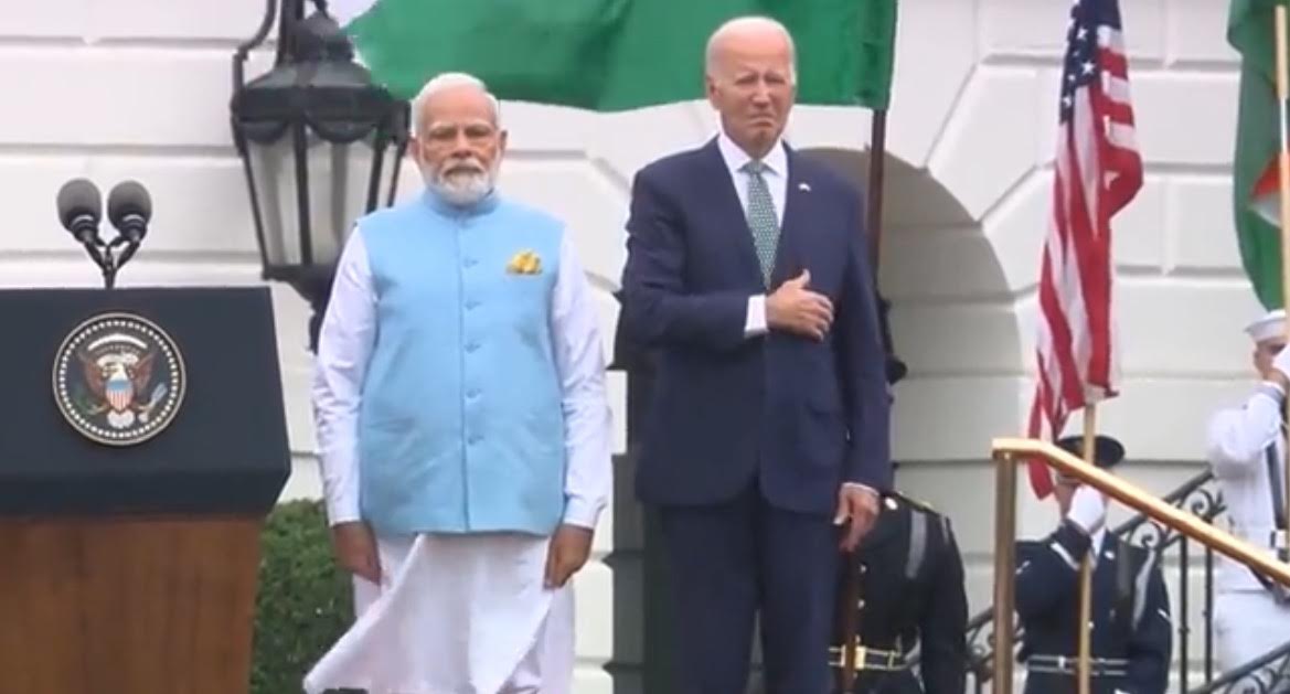 HE’S SHOT: Joe Biden Slowly Lowers His Hand From His Heart After Realizing They’re Playing Indian National Anthem (VIDEO)