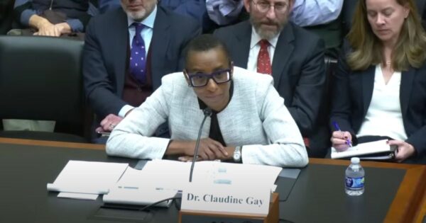 Harvard President Claudine Gay speaks at a hearing.