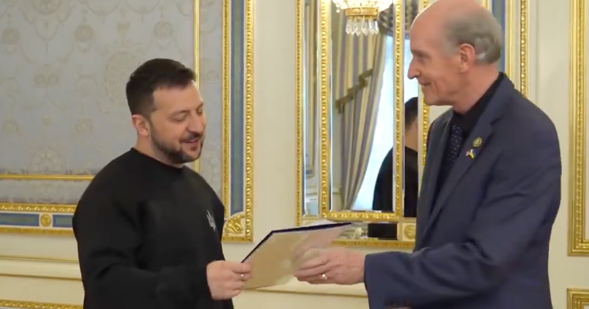 Revolting: Congressman Keating of Massachusetts happily presents Zelensky with a list of Uniparty members prioritizing foreign interests over American citizens.