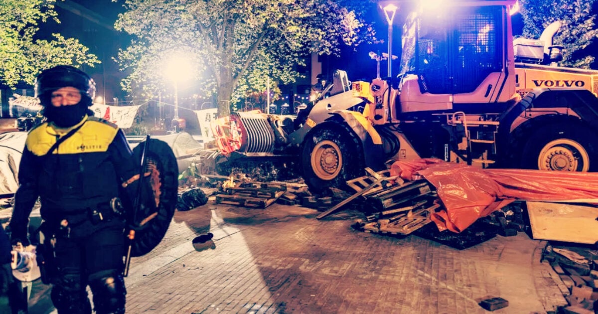 Police in the Netherlands Uses BULLDOZERS To Raze Pro-Hamas Camp at the University of Amsterdam, Clashes With Protesters in the Streets