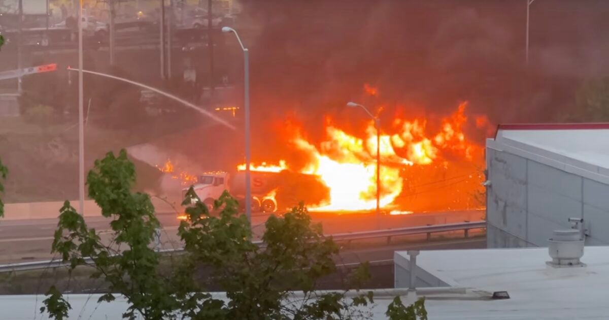 Explosive Collision on I-95: Petroleum Tanker Truck Carrying 8,500 Gallons of Gasoline Crashes, Ignites Massive Fire