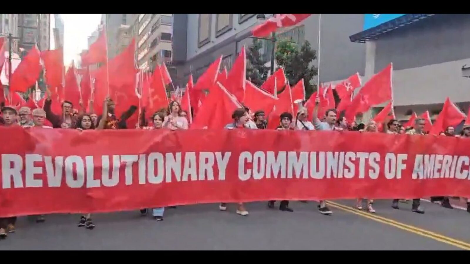 This X screen shot shows a group of "communists" marching through the streets of Philadelphia in a clip posted on July 28.