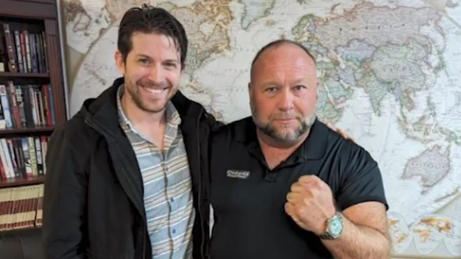 InfoWars host Alex Jones, right, praised Jamie White's work for the organization when he announced White's untimely death Monday.