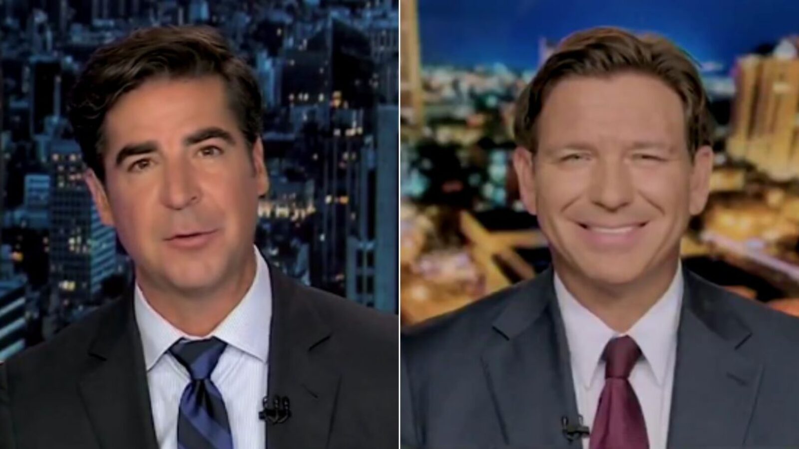 On Wednesday, Florida Gov. Ron DeSantis, right, told Jesse Watters, left, that the company that hired the illegal alien who killed three people by performing an illegal u-turn would face consequences.