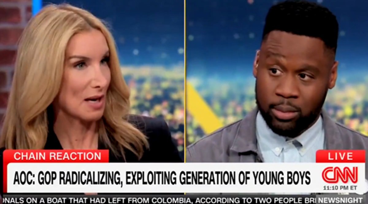 CNN discussion featuring two speakers debating the impact of political rhetoric on young boys, with a focus on AOC's comments about the GOP's influence.