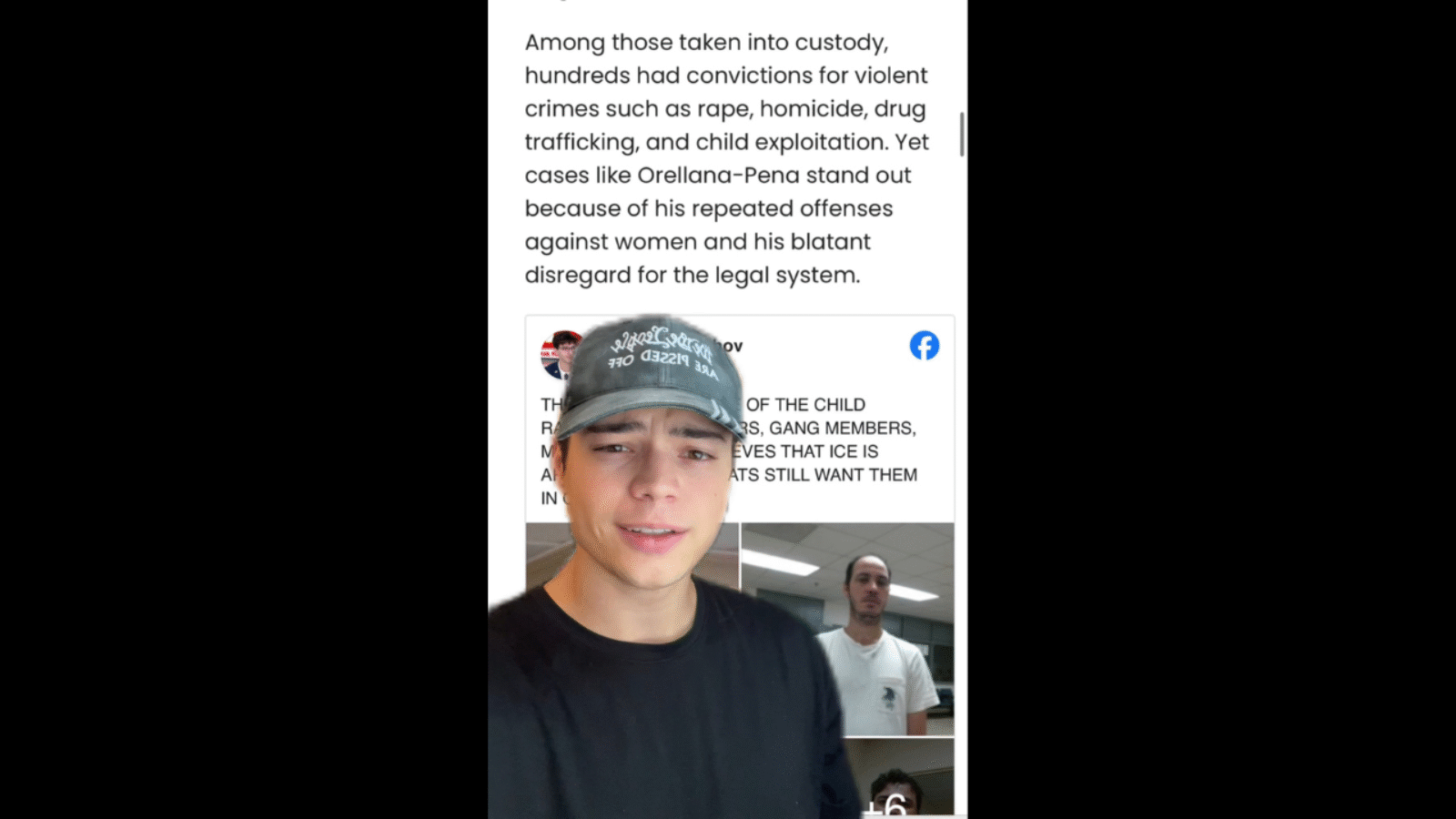 Image showing two men, one speaking directly to the camera, discussing serious criminal cases involving violence and legal system issues.