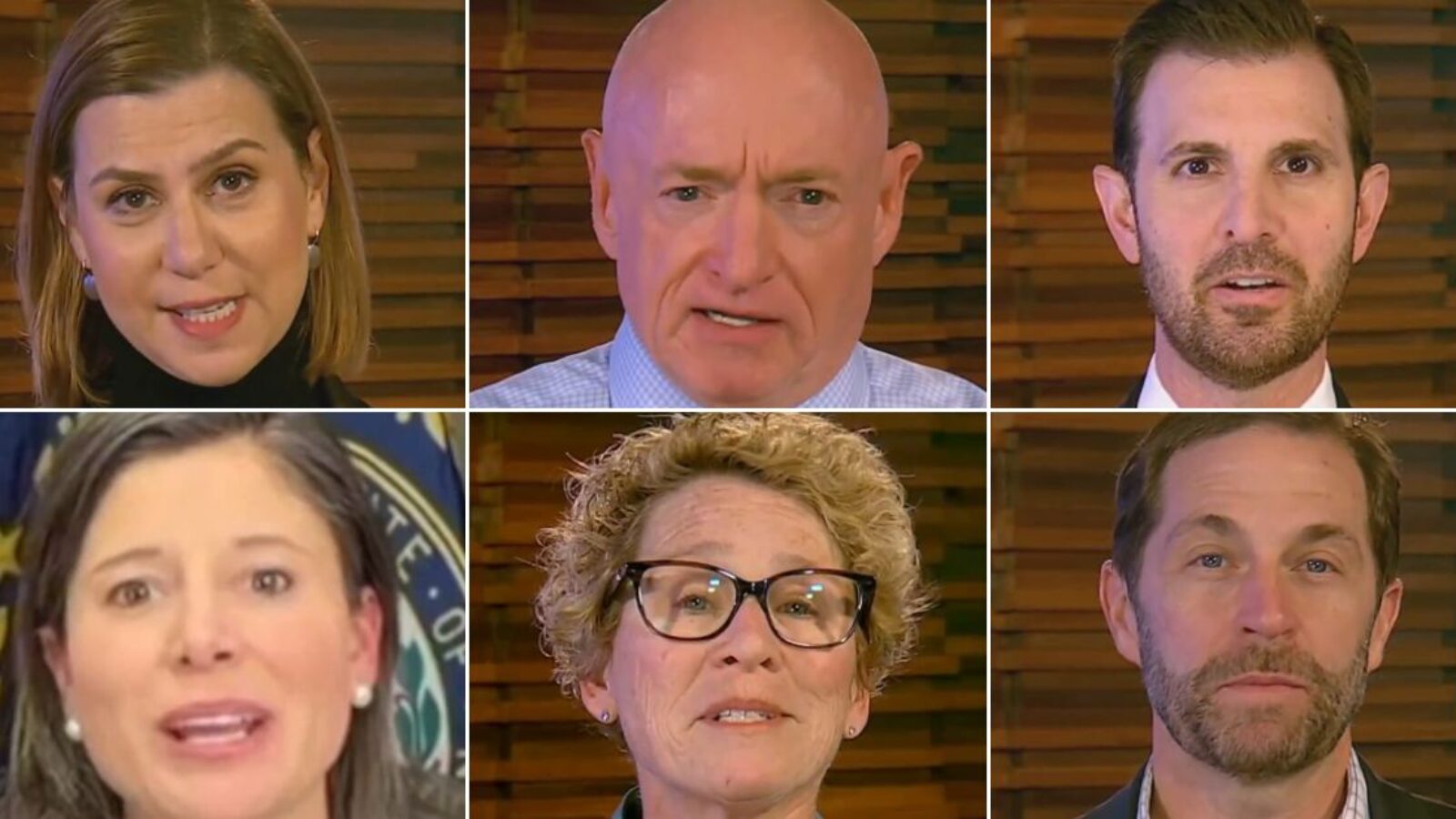Democrats in the video include, from top row, left to right, Elissa Slotkin of Michigan, Mark Kelly of Arizona, Chris Deluzio of Pennsylvania, Maggie Goodlander of New Hampshire, Chrissy Houlahan of Pennsylvania, and Jason Crow of Colorado.