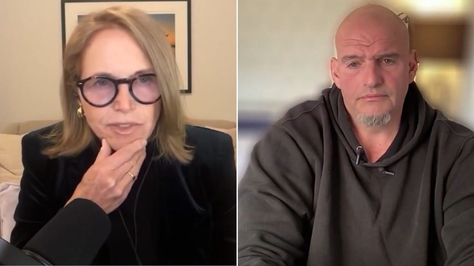 Pennsylvania Sen. John Fetterman, right, schooled Katie Couric on the subject of free speech.