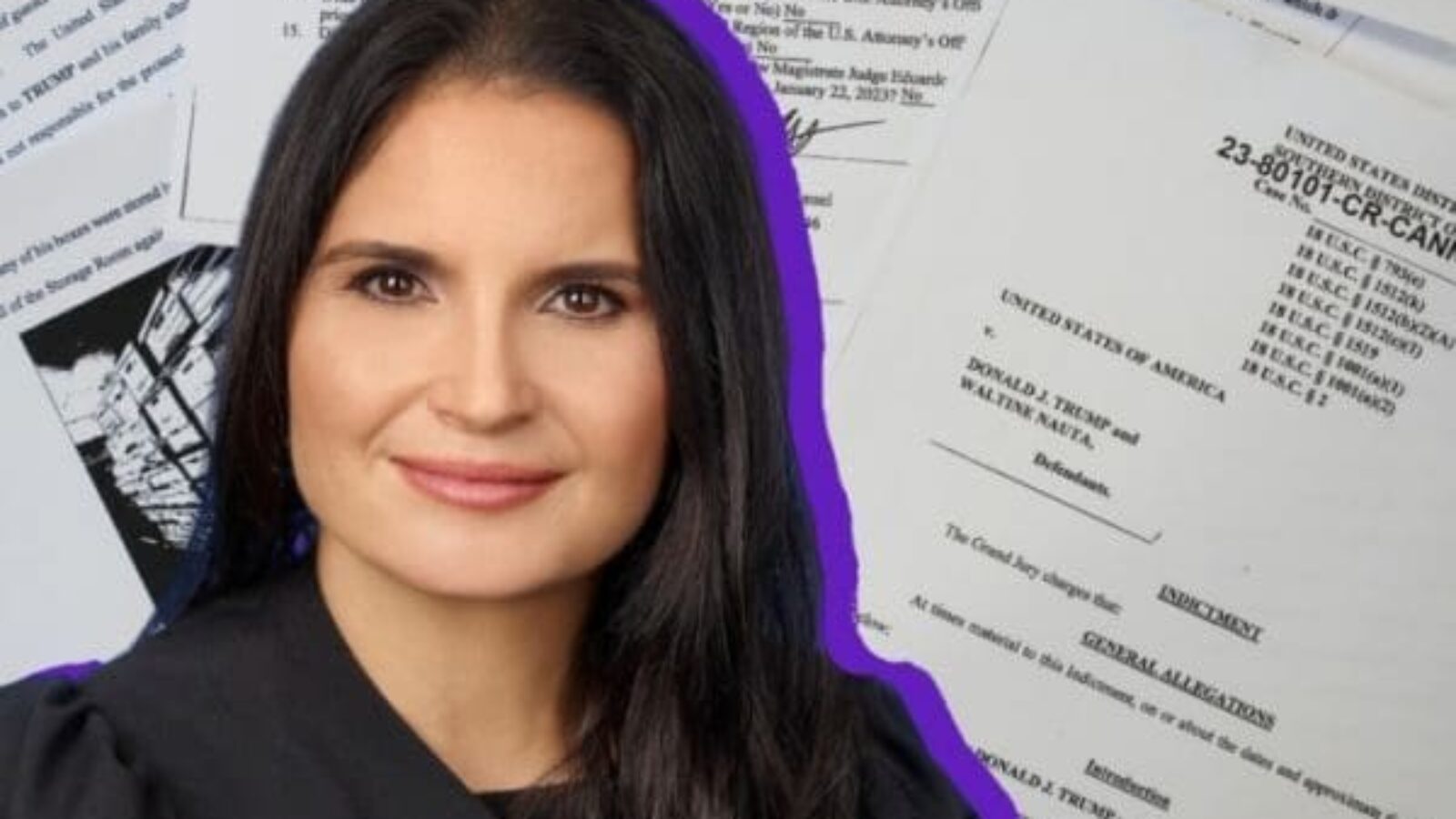 Portrait of a female judge with legal documents in the background, representing a significant court case involving Donald Trump.