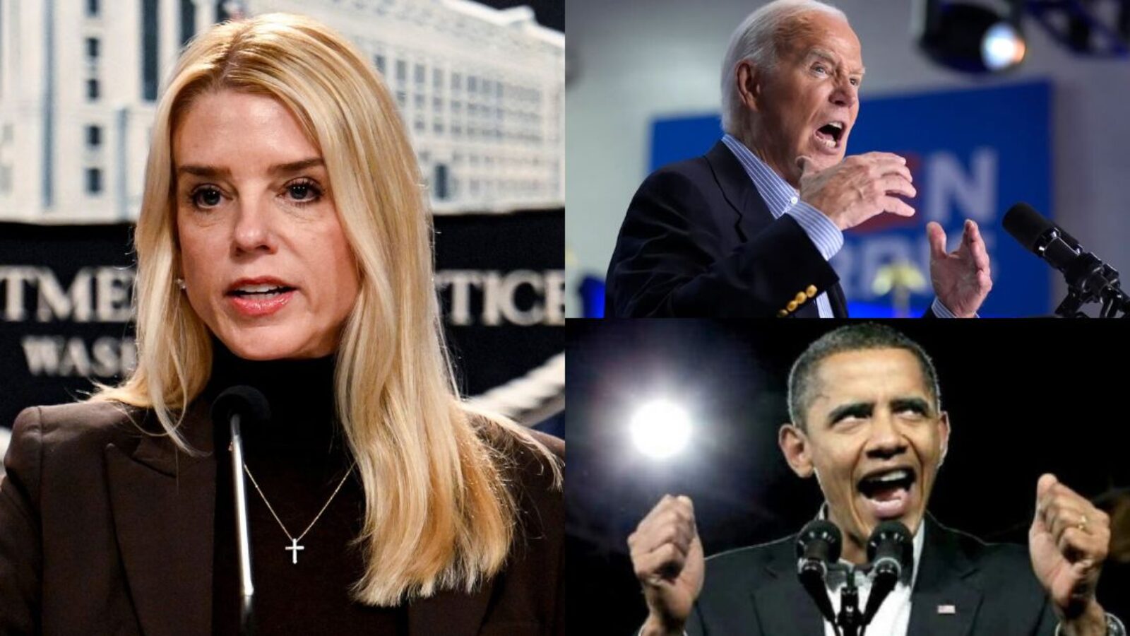 Collage featuring three political figures speaking at events, emphasizing their engagement in public discourse and leadership roles.