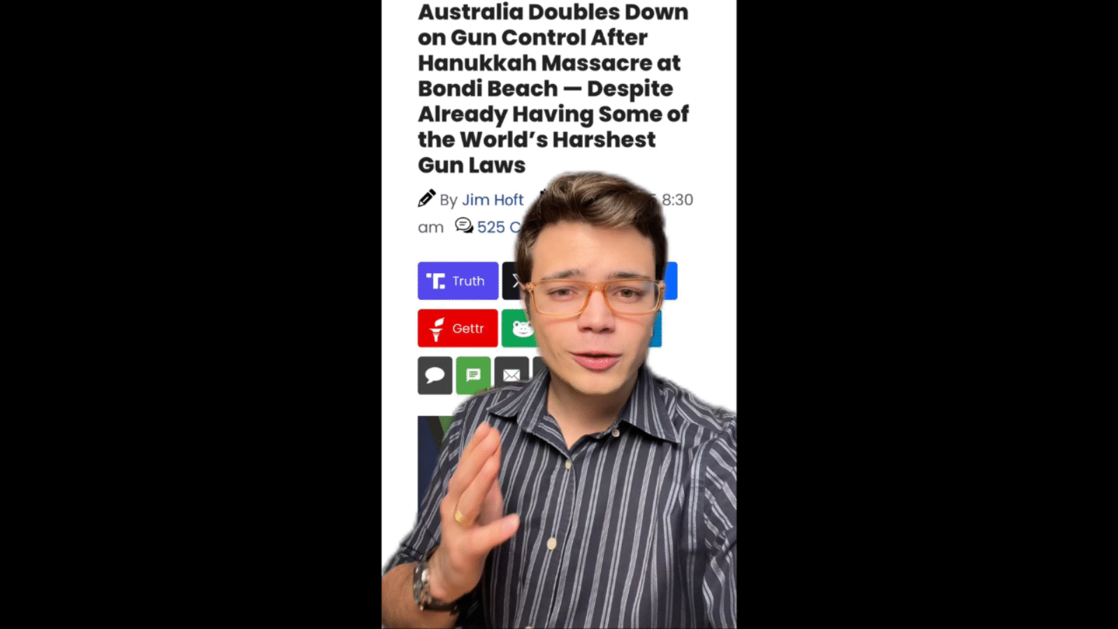A man discusses Australia's gun control measures in response to a recent incident at Bondi Beach, with a focus on current laws and public safety.