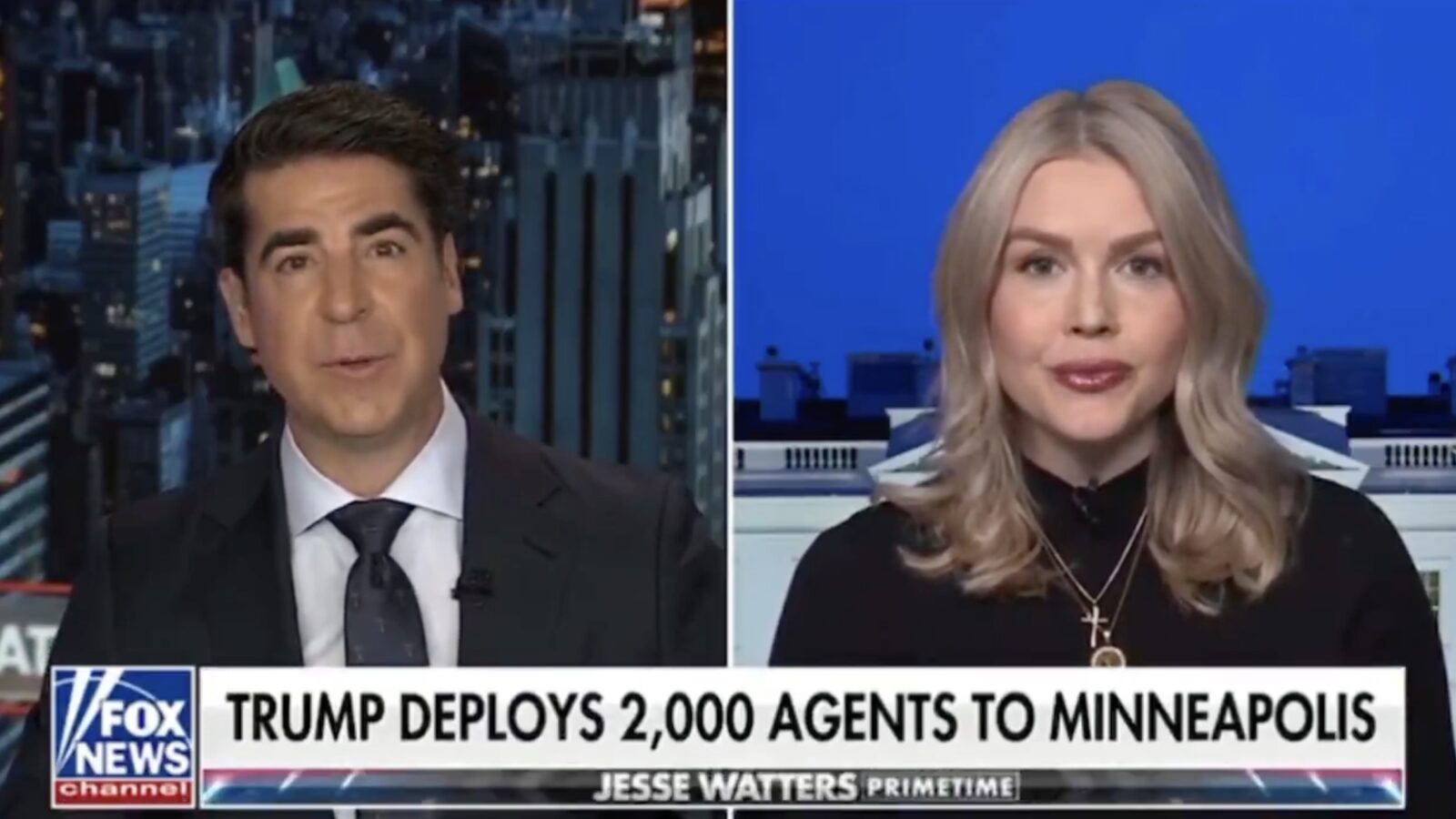 Jesse Watters and a guest discuss President Trump's deployment of 2,000 agents to Minneapolis during a Fox News segment.