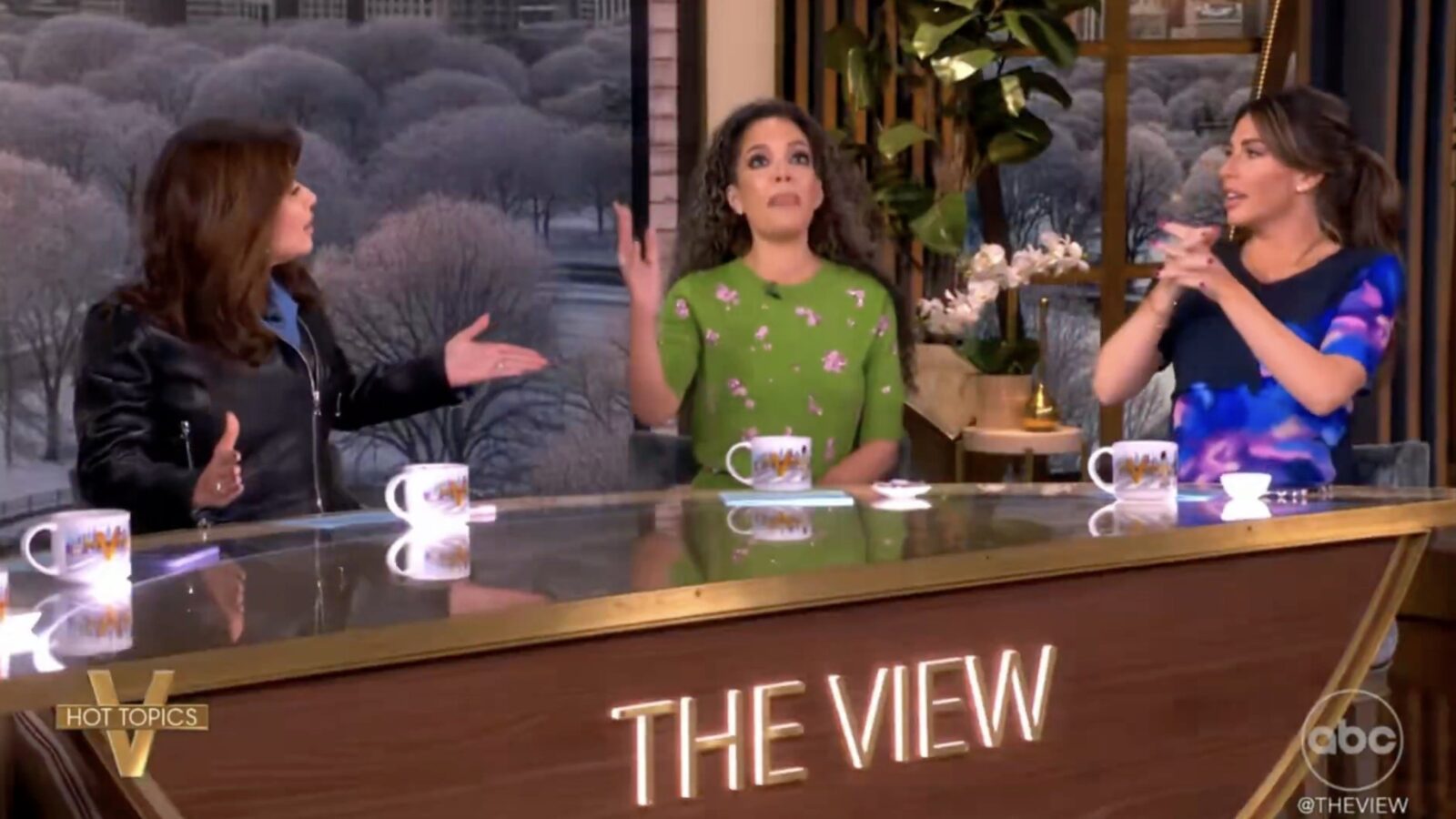Hosts of The View engage in a lively discussion, showcasing their diverse perspectives on current hot topics at the show's table.