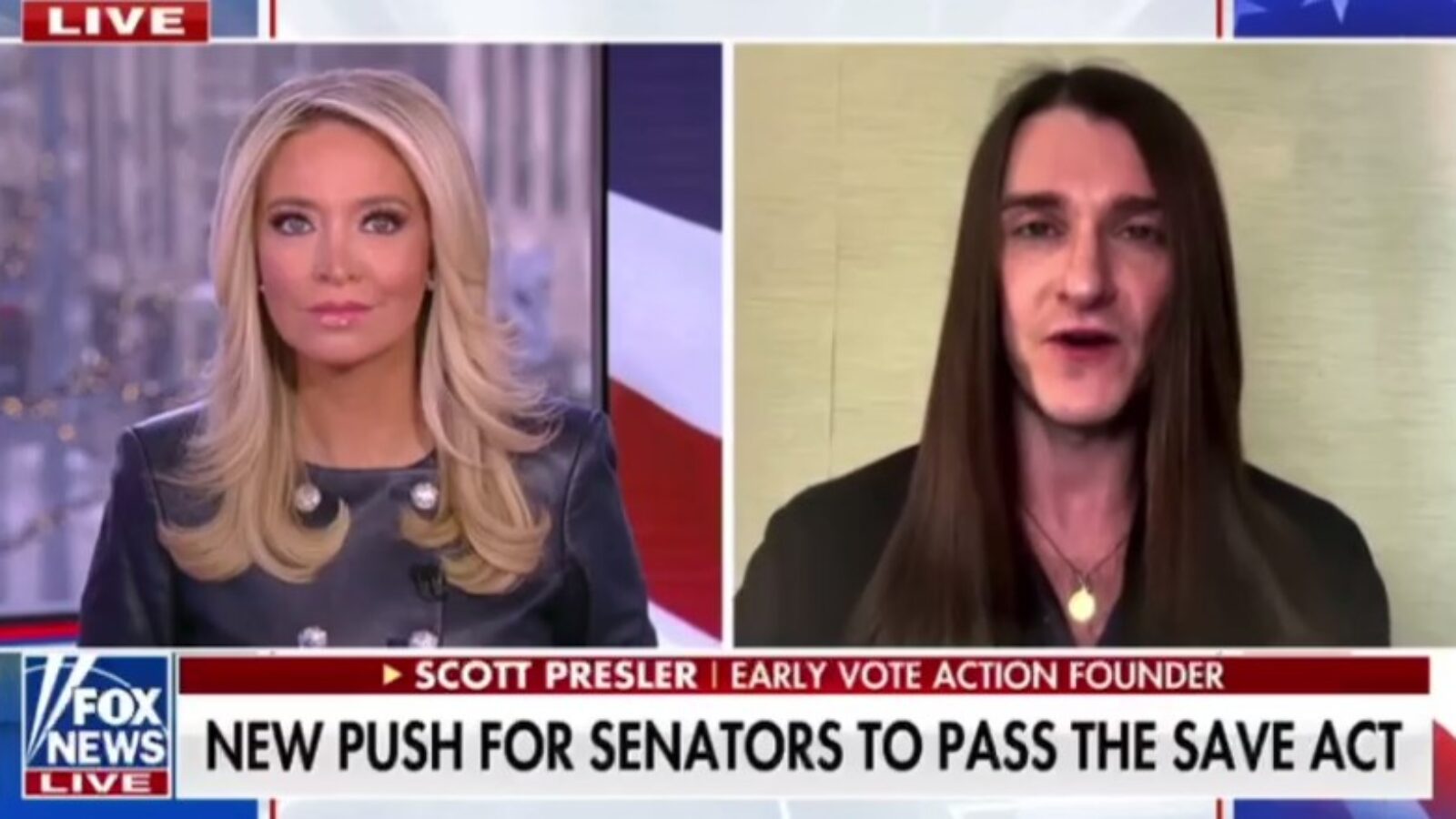 Fox News segment featuring Scott Presler discussing the new push for senators to pass the Save Act, alongside the host.