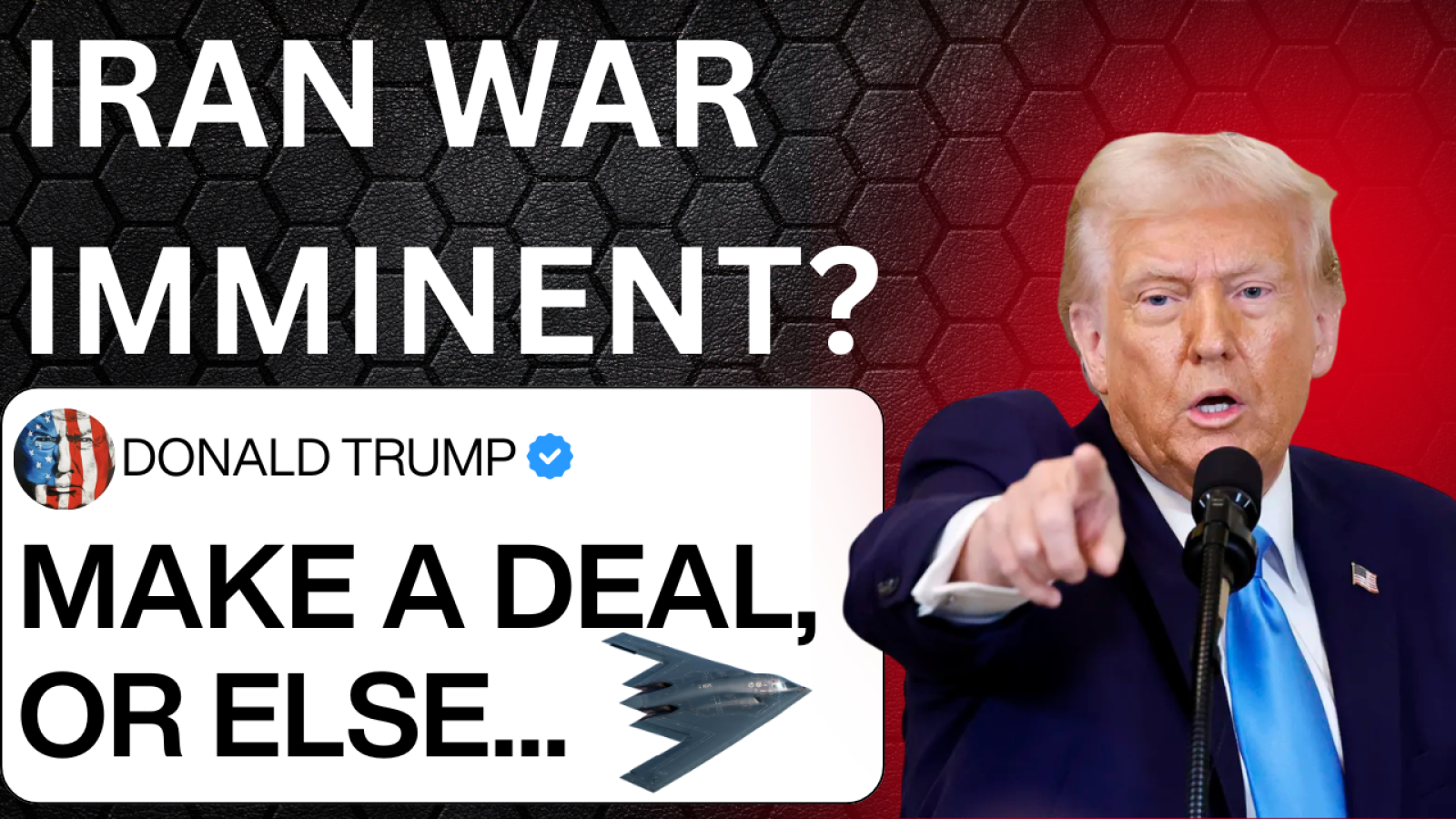 Donald Trump discusses the potential for imminent war with Iran, emphasizing the need for a diplomatic deal in a public address.