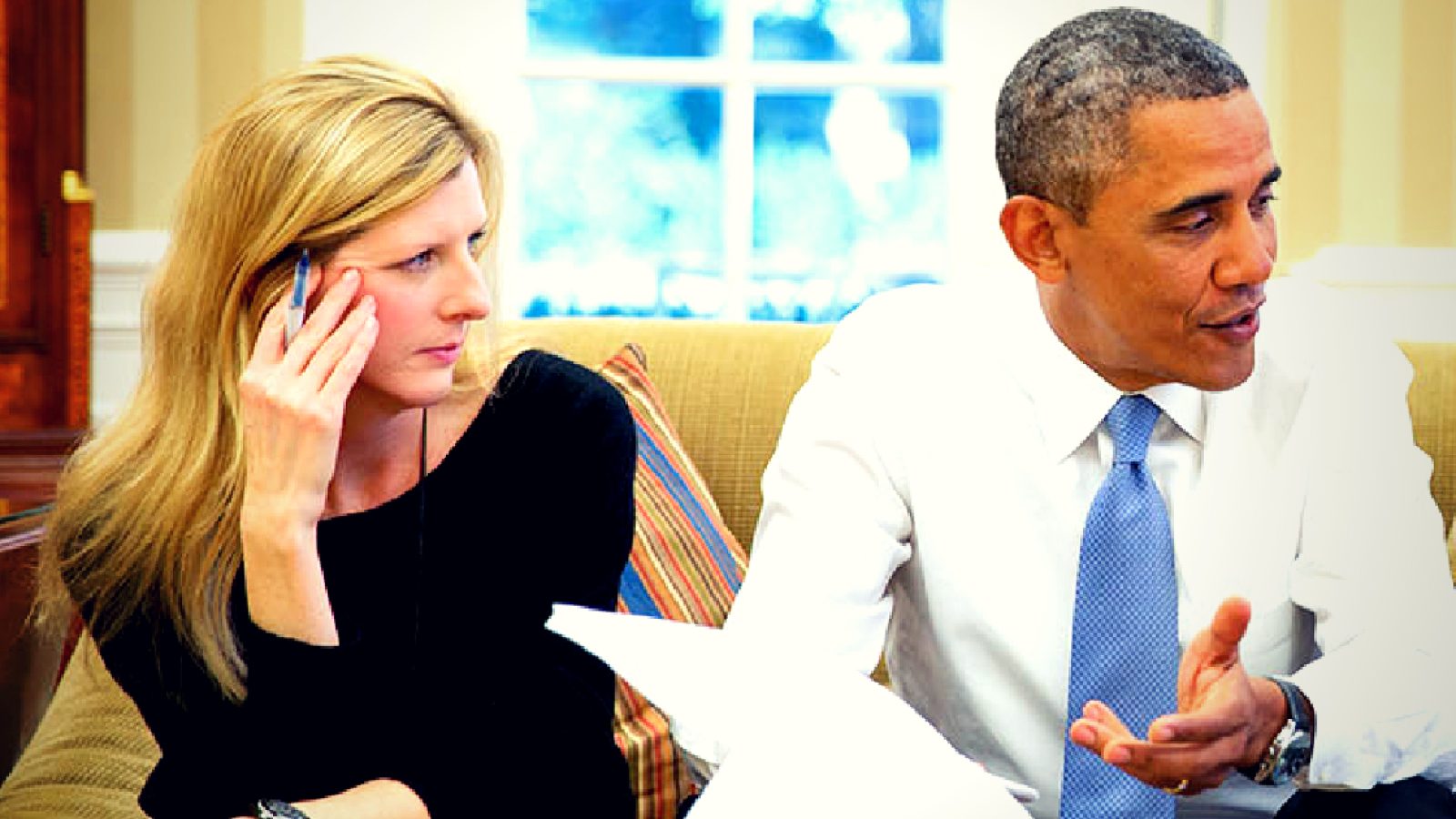 A woman listens intently while sitting next to a man in a formal shirt, engaged in discussion in a well-lit room.
