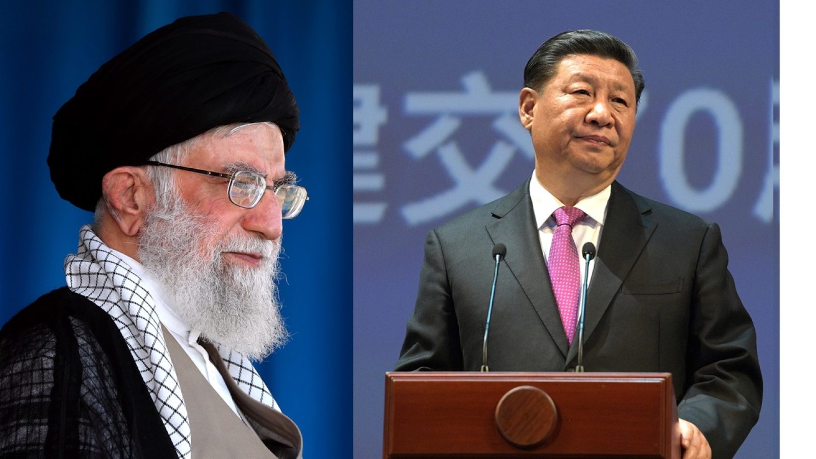 Portraits of Iranian Supreme Leader Ayatollah Ali Khamenei and Chinese President Xi Jinping, highlighting significant global political figures.