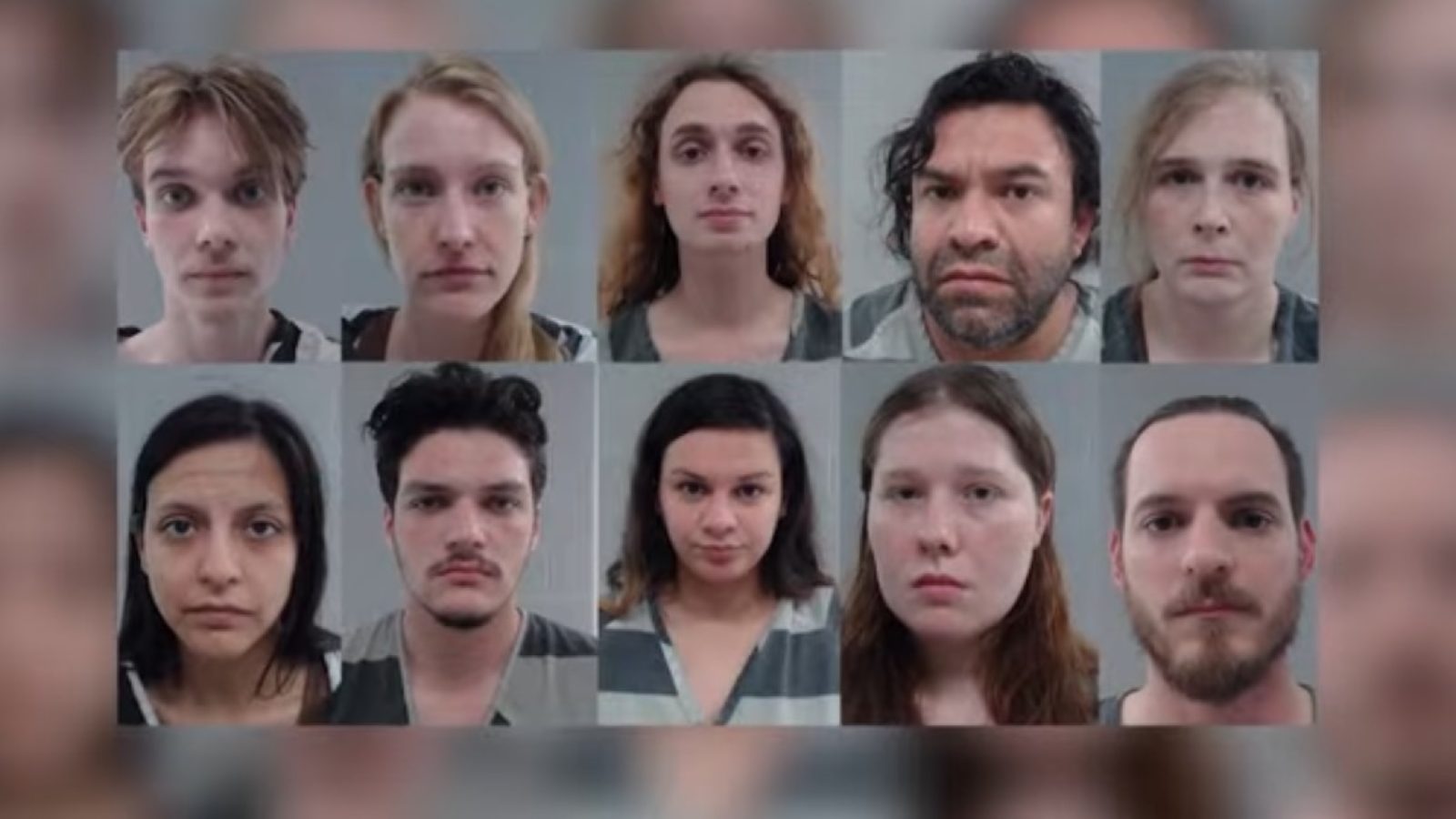 Mugshots of ten individuals, displaying a range of expressions and appearances, taken against a neutral background.