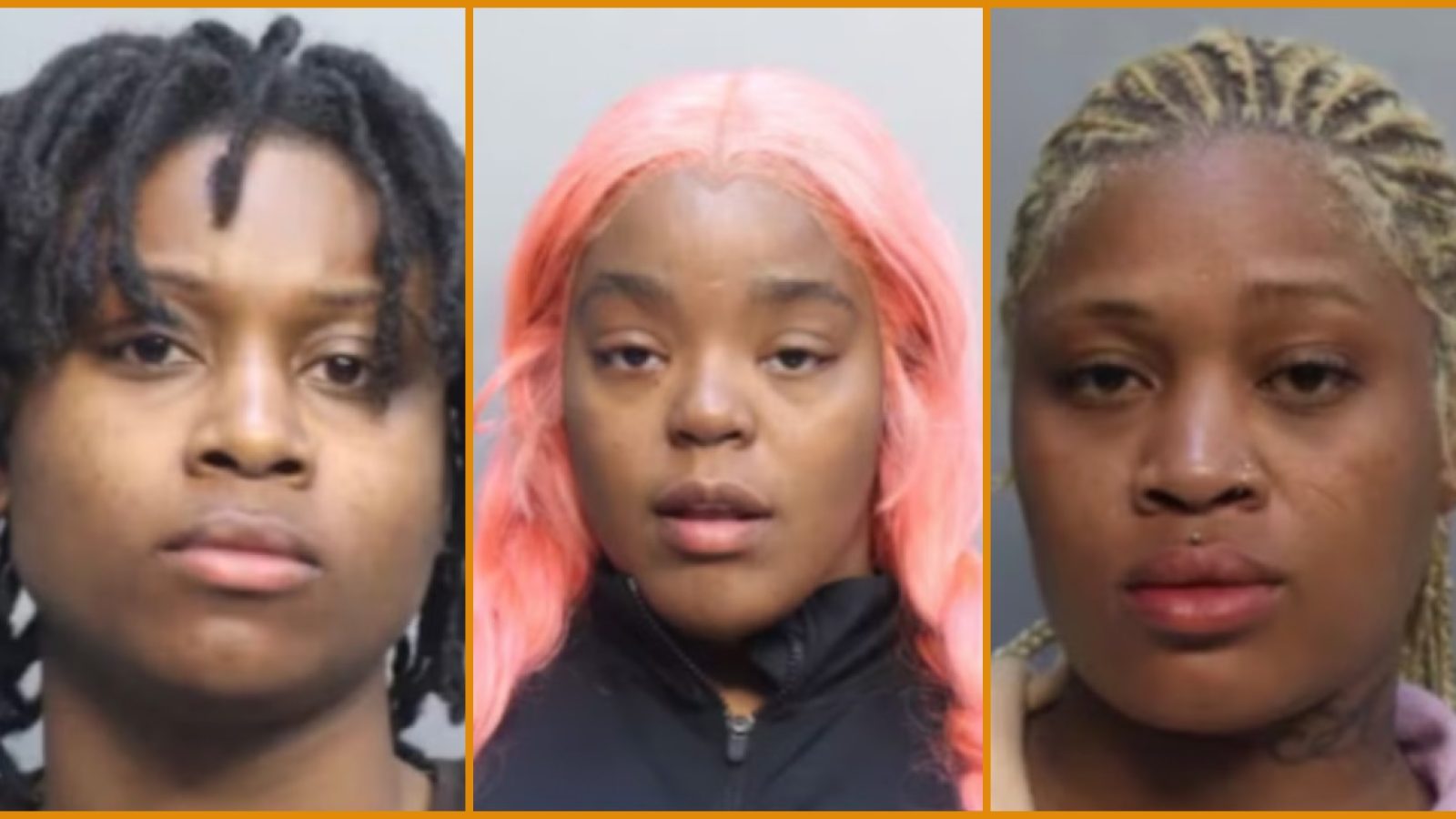 Mugshots of three women with diverse hairstyles and expressions, highlighting individual features and appearances.