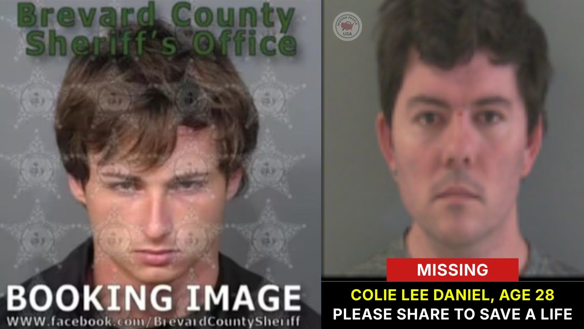 Mugshot of Colie Lee Daniel, age 28, listed as missing by the Brevard County Sheriff's Office, requesting public assistance in locating him.