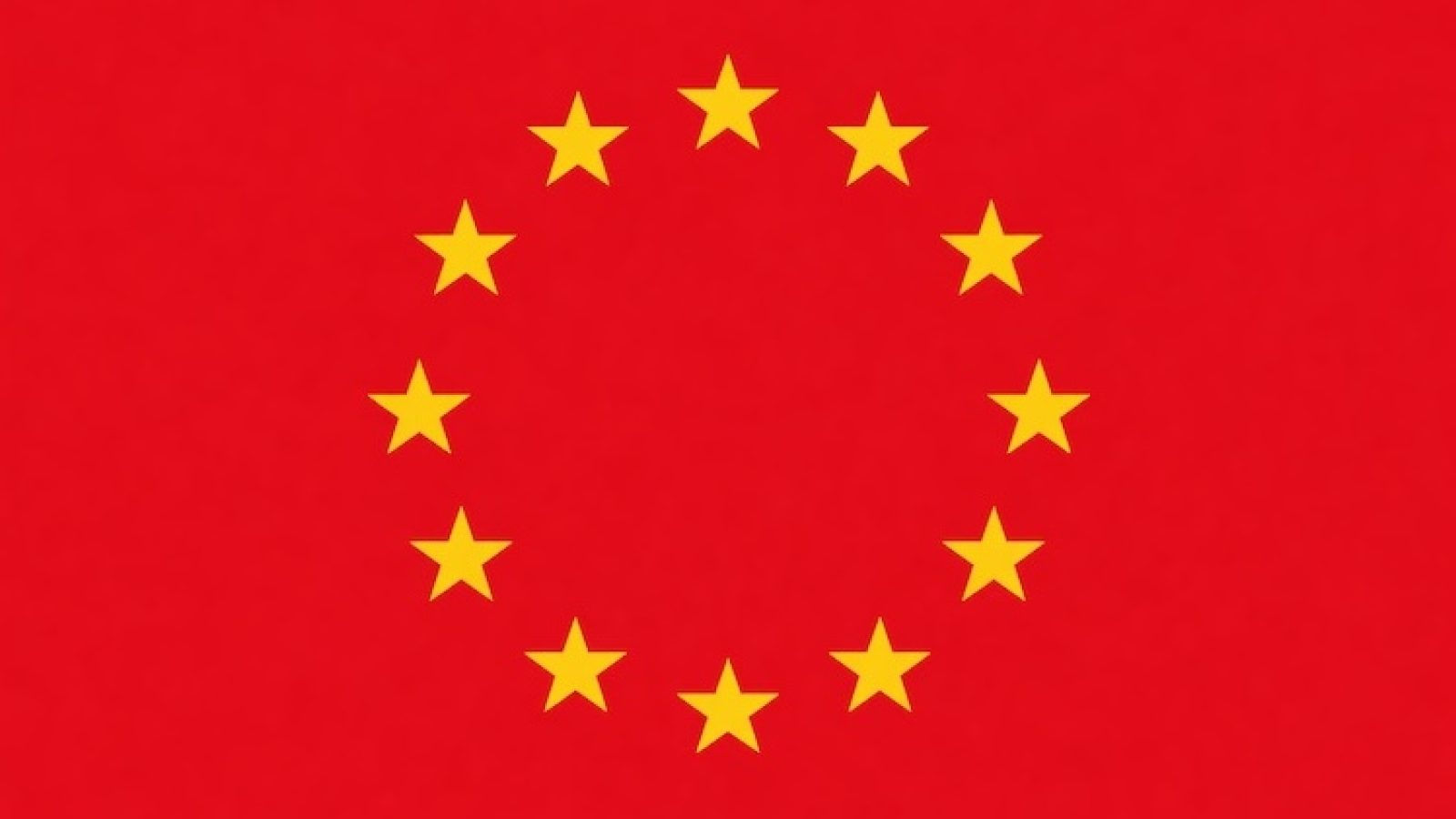 Red background with a circular arrangement of yellow stars, symbolizing unity and cooperation, reminiscent of European Union themes.
