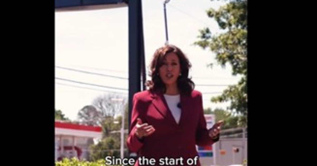 Kamala Harris speaks about rising gas prices at a fuel station, highlighting economic concerns related to political decisions.