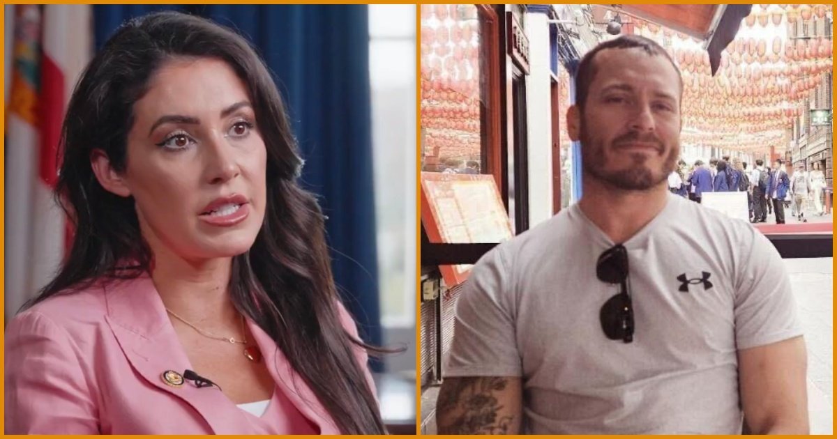 A split image featuring a woman in a pink blazer speaking seriously and a man in a gray shirt smiling in a vibrant outdoor setting.