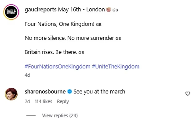 Social media post promoting the Four Nations One Kingdom event in London on May 16th, encouraging participation and unity with hashtags for awareness.