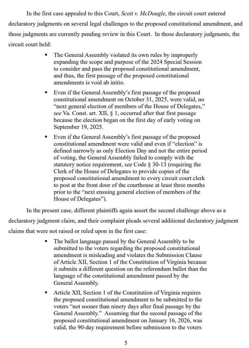 Legal document discussing the circuit court's rulings on challenges to a proposed constitutional amendment in Virginia, highlighting issues of procedural violations and ballot language discrepancies.