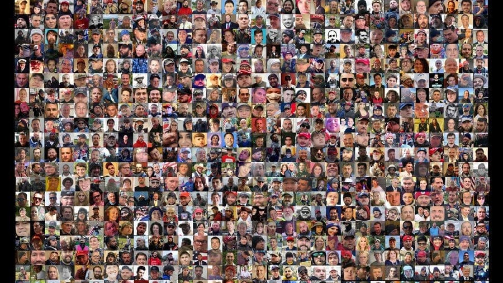 Collage of 676 individuals identified as J6ers, showcasing diverse faces connected to the January 6 Capitol events.