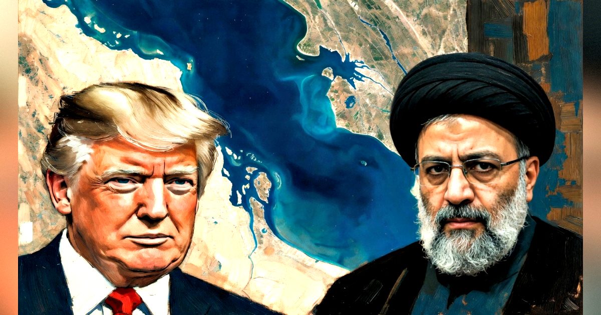 Portrait of two political figures against a backdrop of a geographical map, symbolizing international relations and geopolitical tensions.