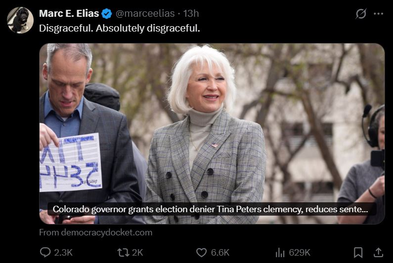 Colorado governor grants clemency to election denier Tina Peters, reducing her sentence amid public protests and political controversy.