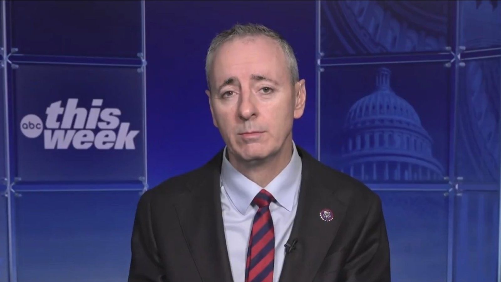 Guest speaker on ABC's This Week discusses current political issues, featuring a backdrop of the U.S. Capitol and the show's logo.