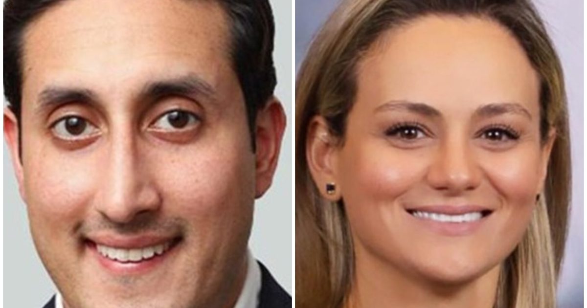 Portrait of a man and woman smiling, showcasing professional headshots suitable for a business or networking context.