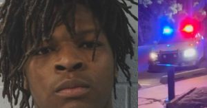Image of a young man with dreadlocks alongside a police car with flashing lights at night, highlighting a law enforcement scenario.