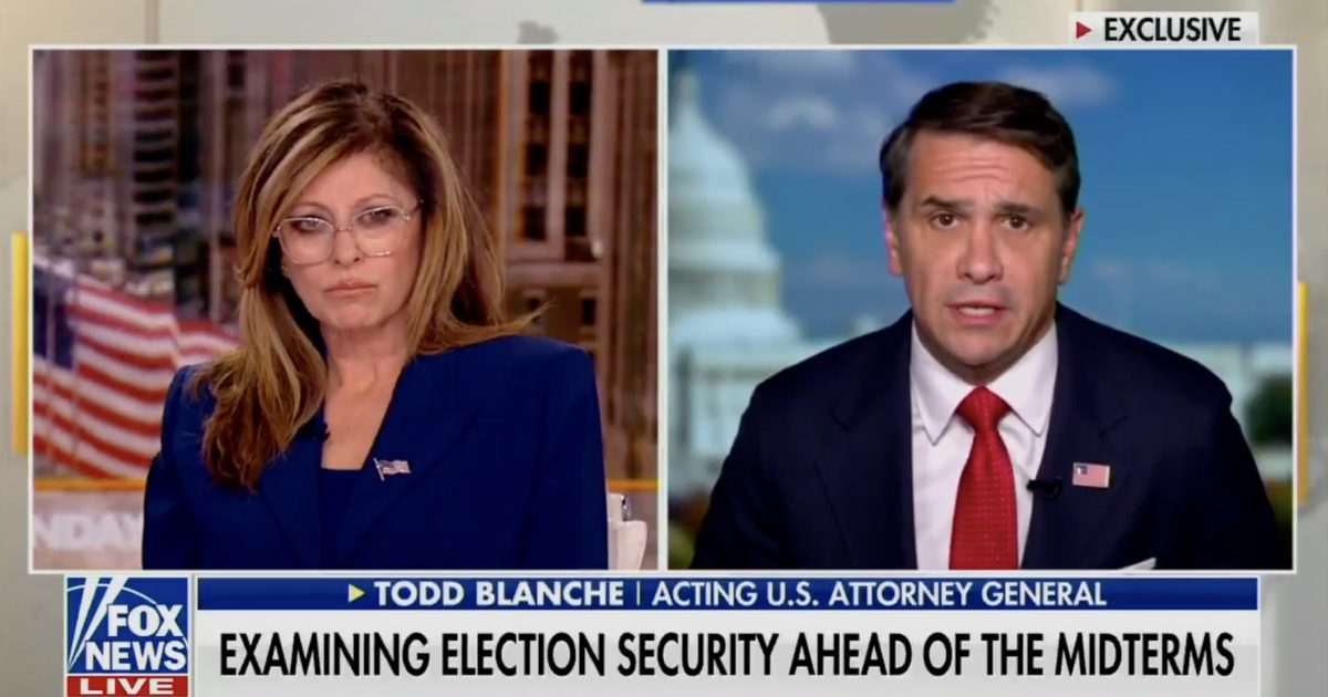 Maria Bartiromo interviews Todd Blanche, Acting U.S. Attorney General, discussing election security measures ahead of the midterm elections on Fox News.