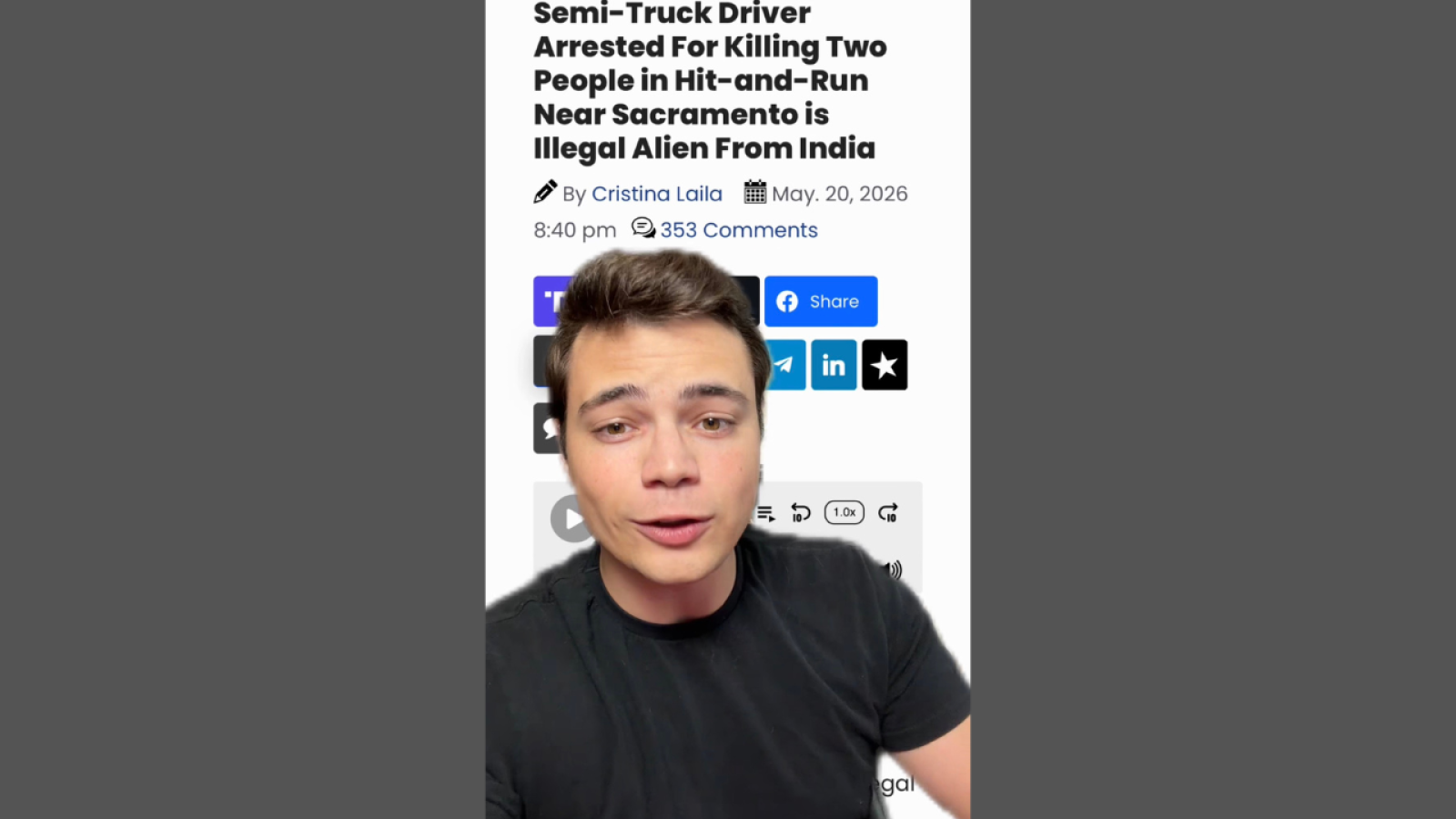 Image of a news article discussing the arrest of a semi-truck driver involved in a hit-and-run that resulted in two fatalities near Sacramento.