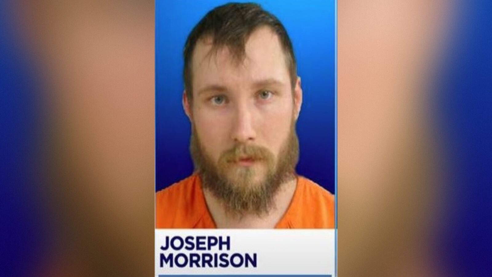 Mugshot of a man wearing an orange jumpsuit, identified as Joseph Morrison, against a blue background.