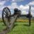 Civil War-era cannon on a grassy field with a scenic backdrop of clouds and flowers, showcasing historical military artillery.