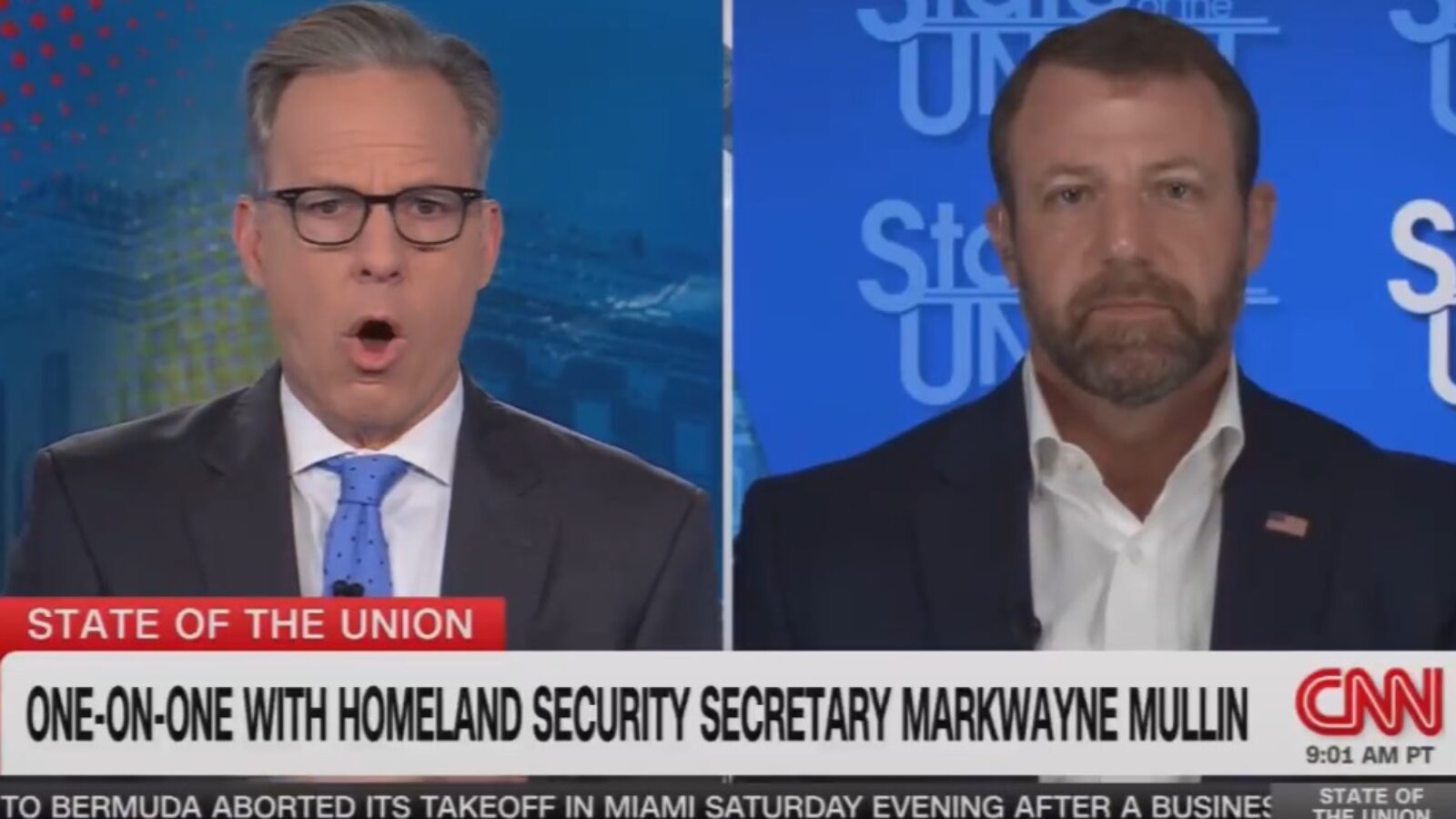 CNN's State of the Union features a discussion with Homeland Security Secretary Markwayne Mullin, highlighting key national security issues and policies.