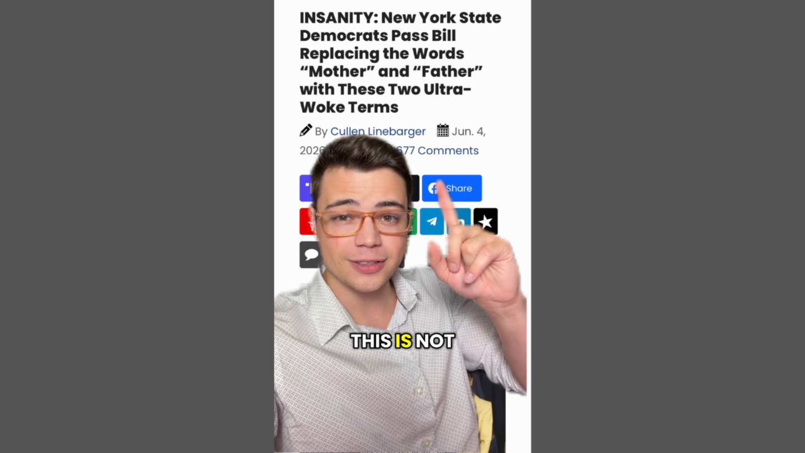 Person with glasses gesturing while discussing a controversial New York bill about replacing traditional parental terms with alternative language.