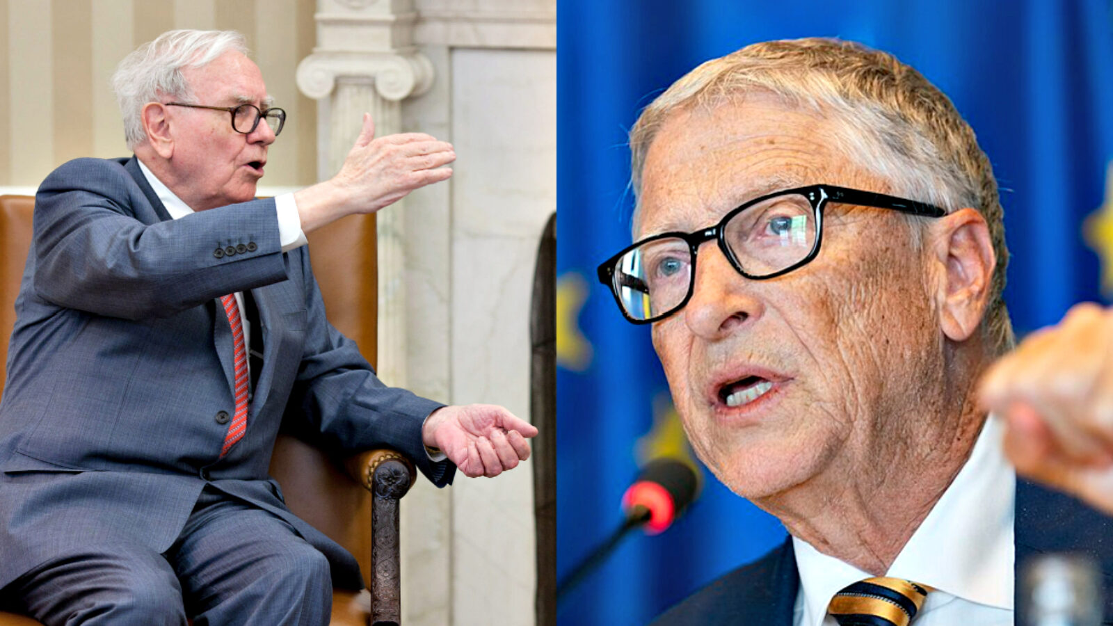 Business leaders discussing economic strategies, featuring two prominent figures in formal attire during a meeting.