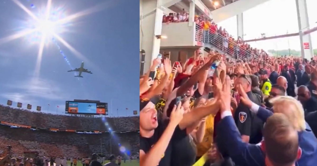 WATCH: Trump Buzzes Over University of Tennessee Football Stadium on Air Force One, High Fives Fans in Roaring Crowd