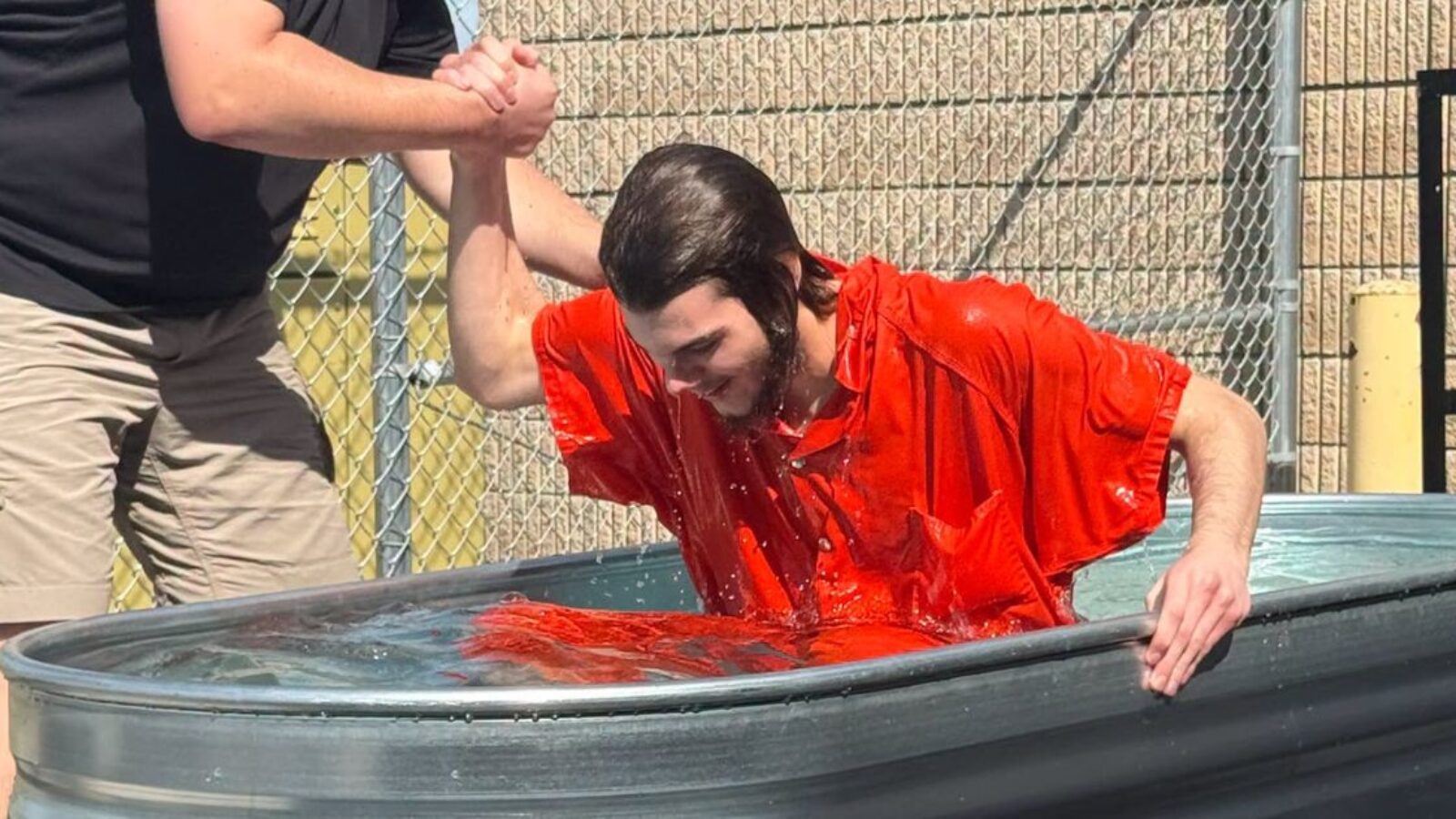 An inmate is baptized in Missouri, as shared by the Howell County Sheriff's Office in a Facebook post dated Sept. 29, 2026.